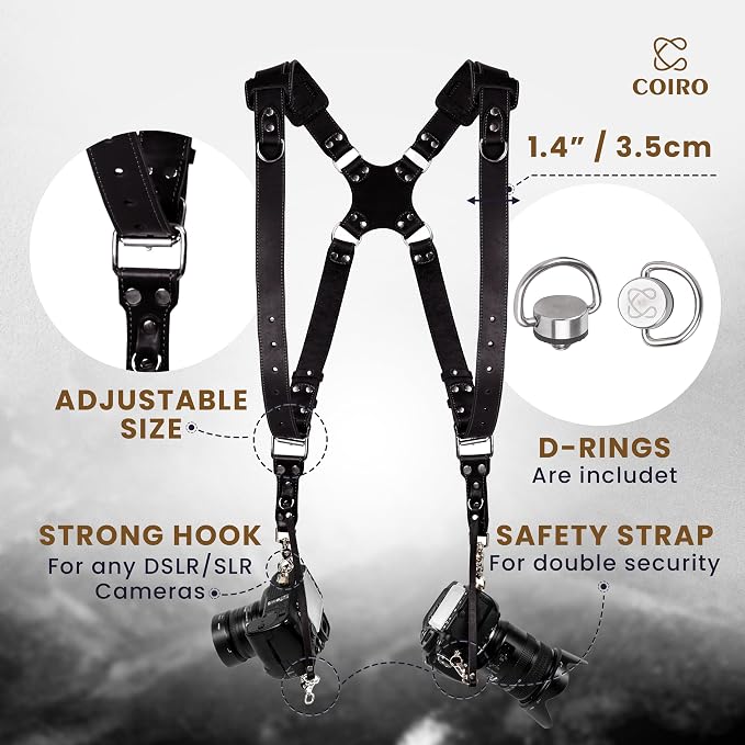 C Coiro Dual Camera Harness Shoulder Leather Camera Strap