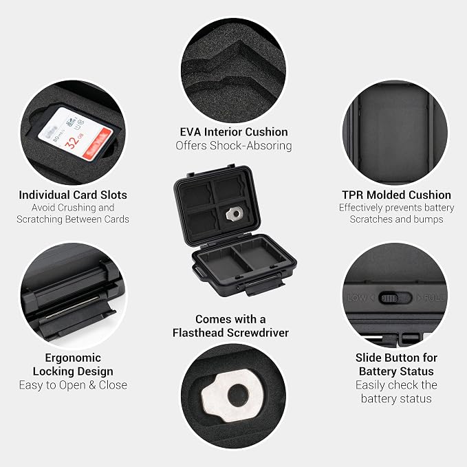 JJC Portable Camera Battery Memory Card Storage Case