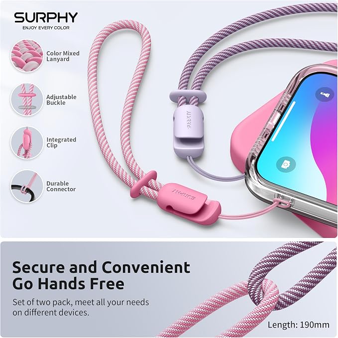 SURPHY 2 Pack Phone Lanyard for Cellphone Case, Phone Wrist Strap for Case