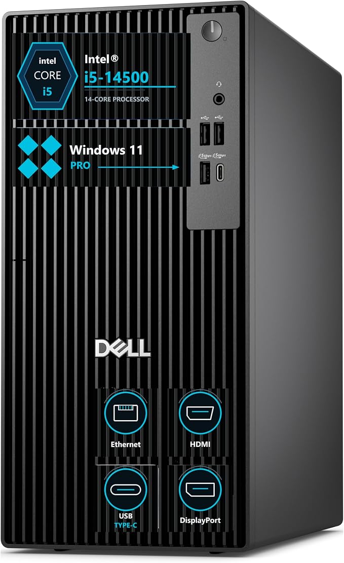 Dell Tower Desktop, Intel i5-14500 14-Core 20 Threads, 16GB DDR5 512GB SSD | Intel UHD Graphics 770,Dual 4K Display Support, Win 11 Pro, Mainstream Business Workhorse