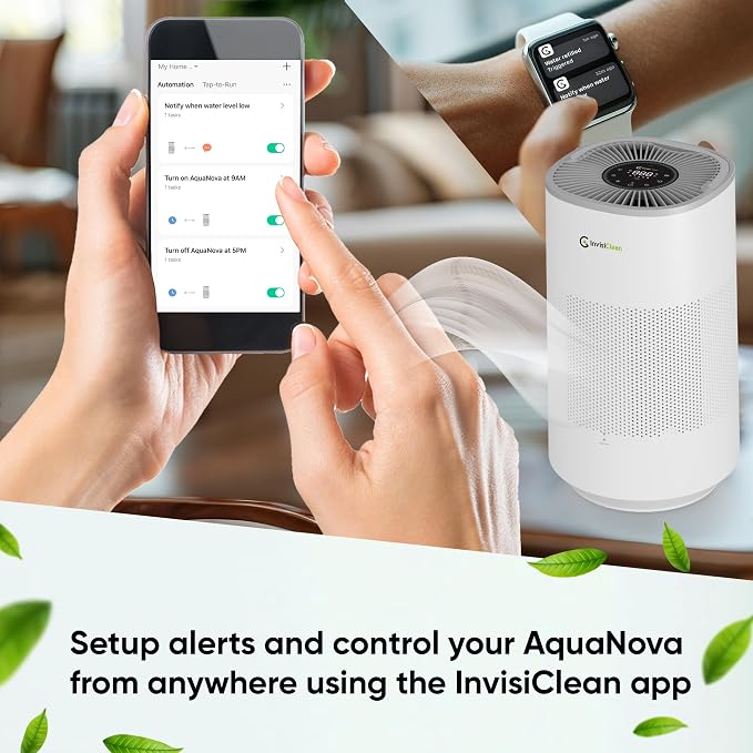 Air Purifier and Humidifier Combo All in One for Bedroom - Quiet 2 in 1 Smart Air Humidifier and Purifier for Home - Use Year-round for up to 1100 sq ft - InvisiClean AquaNova