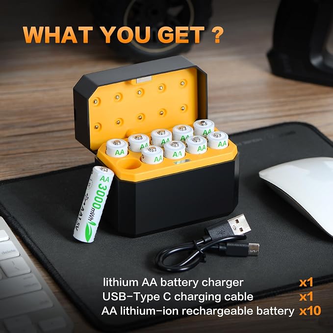 10-Pack Rechargeable AA Batteries Lithium