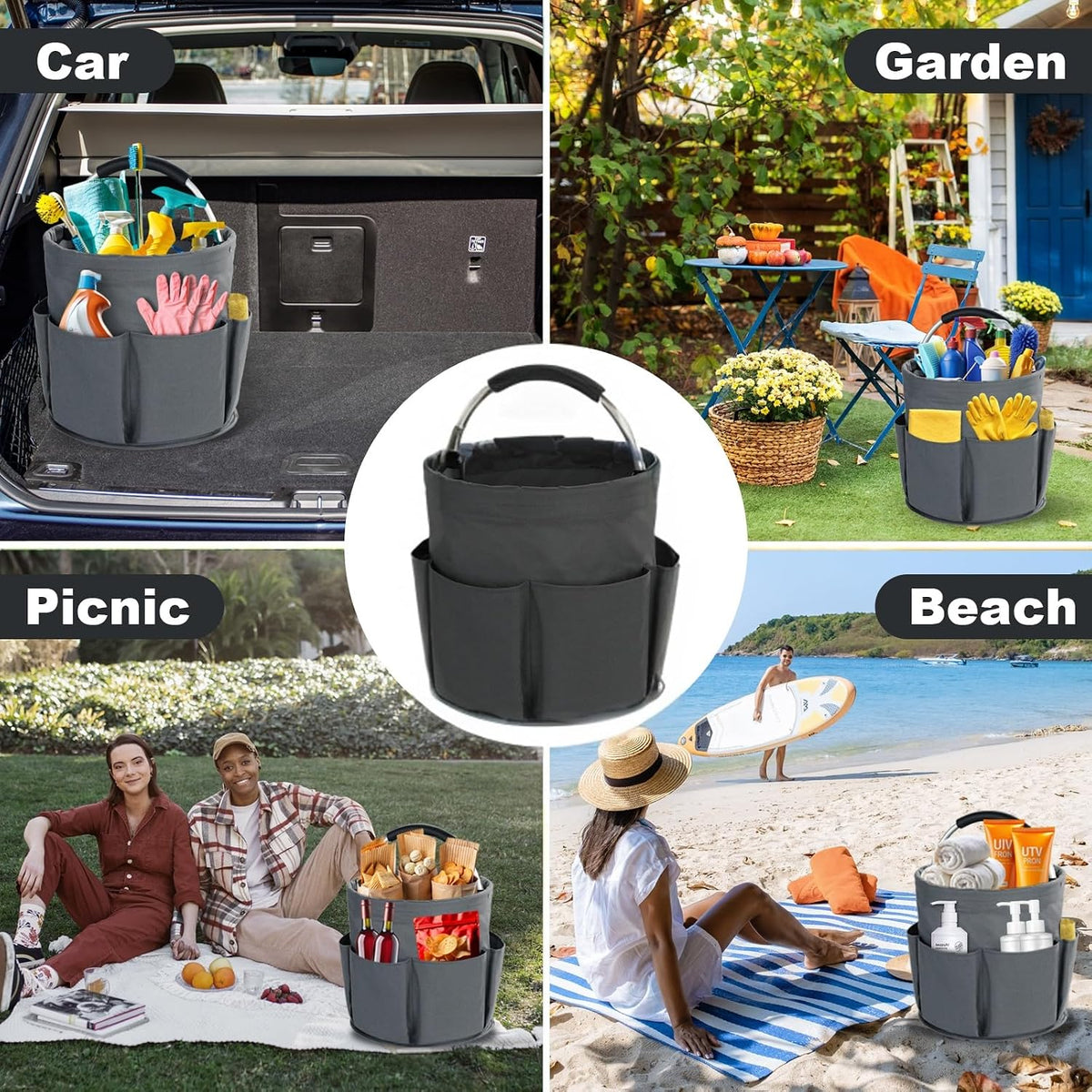 Cleaning Caddy with Handle, Cleaning Products Organiser, 17L Foldable Storage Basket, Cleaning Caddy Organiser, Portable Multi Cleaning Bucket Bag for Home, Garden (Black)