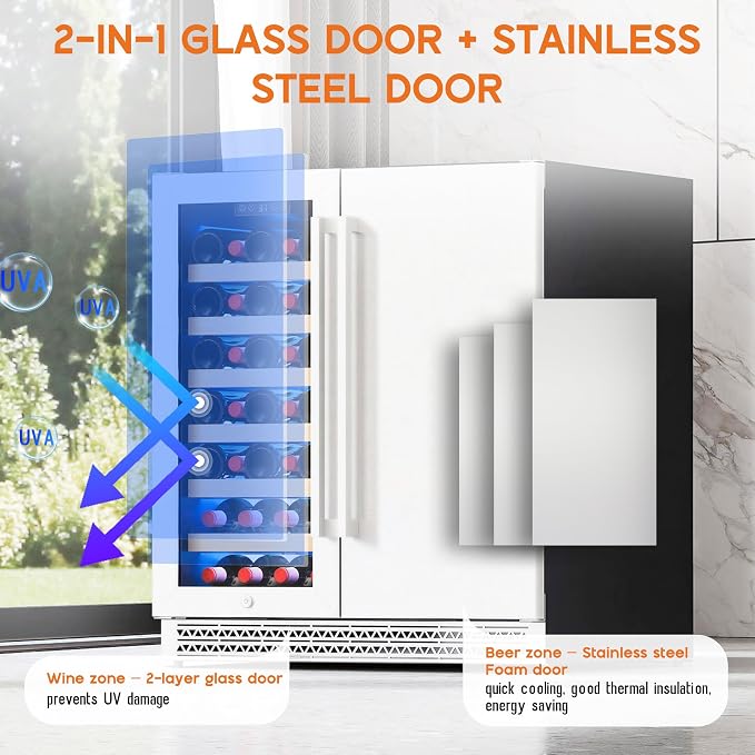 Albott 30 Inch Wine and Beverage Refrigerator, Dual Zone Wine Cooler | 37–64℉ Digital Temperature Control, Built-in or Freestanding Design, Holds 33 Bottles & 100 Cans Beer, Soda, Champagne