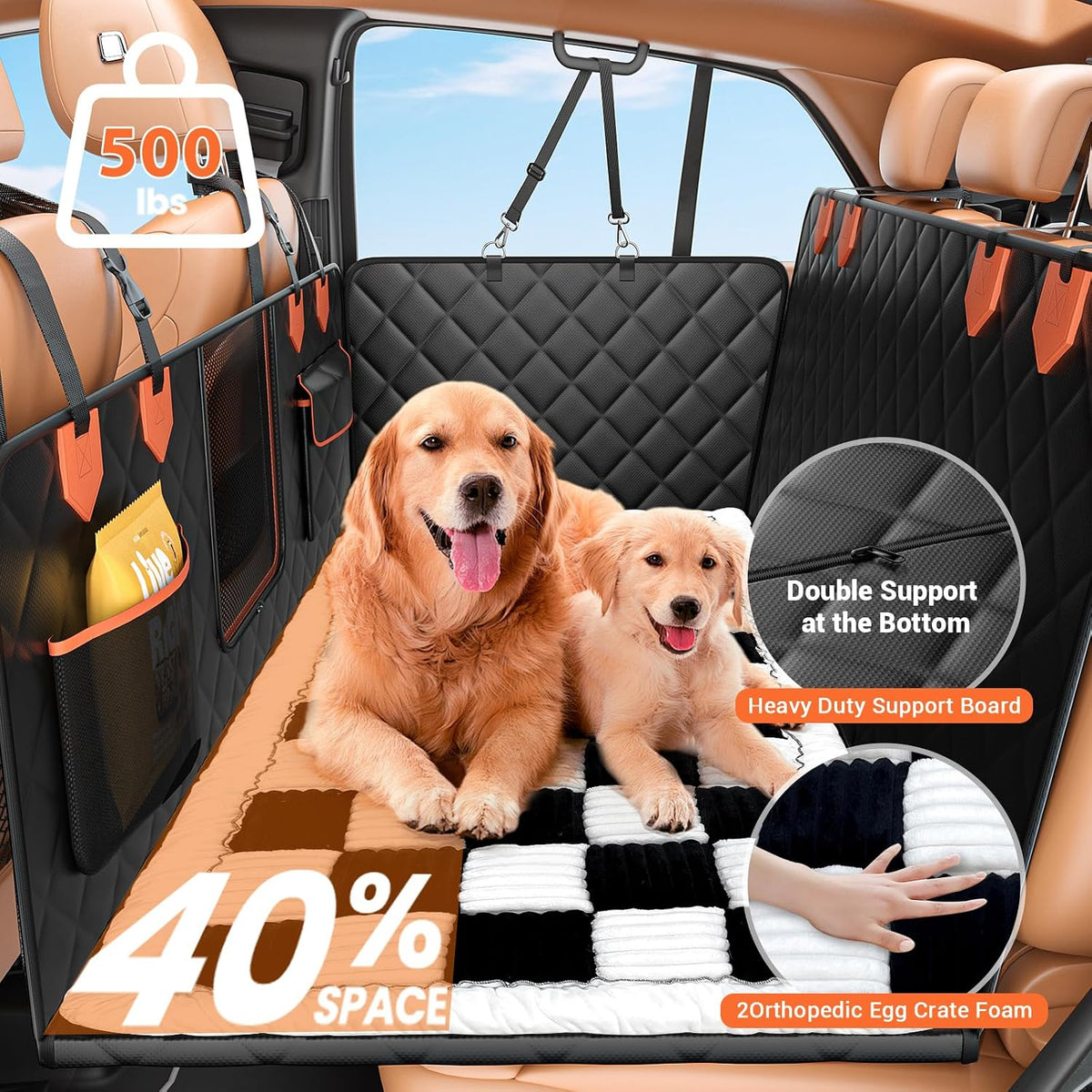 IJVAE Hard Bottom Car Seat Cover for Dog swith Removable Soft Blankets,Scratch-Proof and Anti-Slip Car Dog Hammock for Large Dogs White for Car, SUV