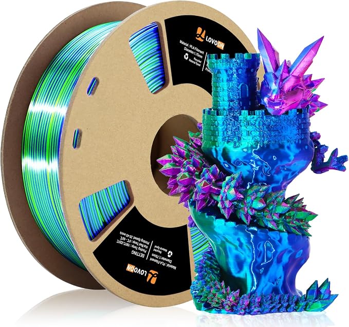 LOVOON 3D Printer Filament, Tricolor PLA Filament 1.75mm Silk Rainbow Filament