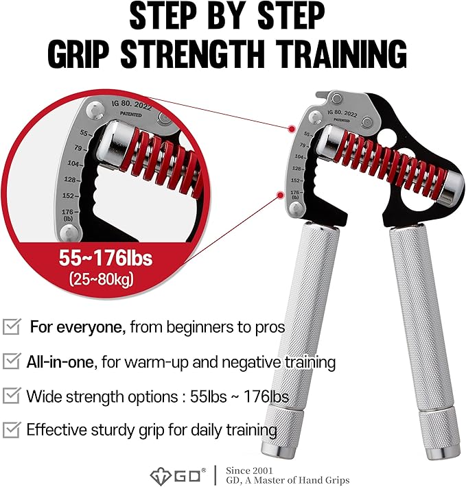 GD IRON GRIP Grip Strength Trainer Adjustable Hand Gripper Strengthener Hand Grip Exerciser Wrist Strengtheners Silent & Durable – Forearm, Finger & Hand Strength Training for Athletes, Climbers & Rehabilitation
