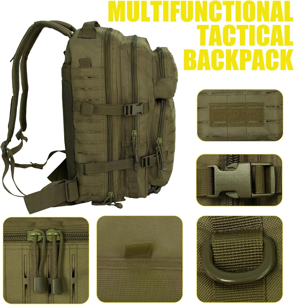 Skiennix 40L Tactical Military Backpack - Durable Assault Pack for Hiking & Trekking (Green)