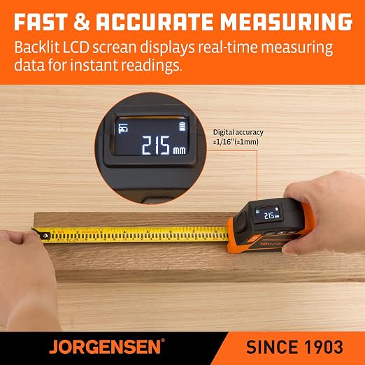 JORGENSEN Digital Tape Measure, 16Ft Rechargeable Digital Measuring Tape