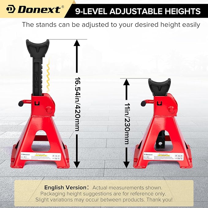 Donext Jack Stands 3 Ton (6,500 lb) Capacity Steel, 1 Pair Red Lifting Stand Adjustable Jack Stands