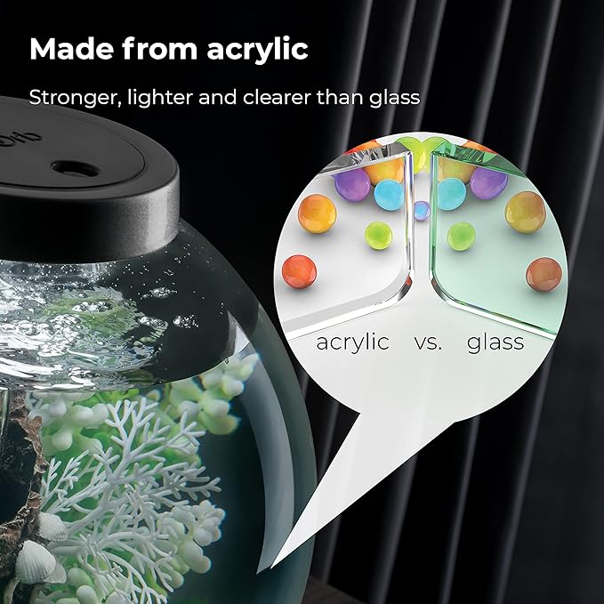 biOrb Classic 60 Acrylic 16-Gallon Aquarium with White LED Lights Modern Tank for Tabletop Display, Silver