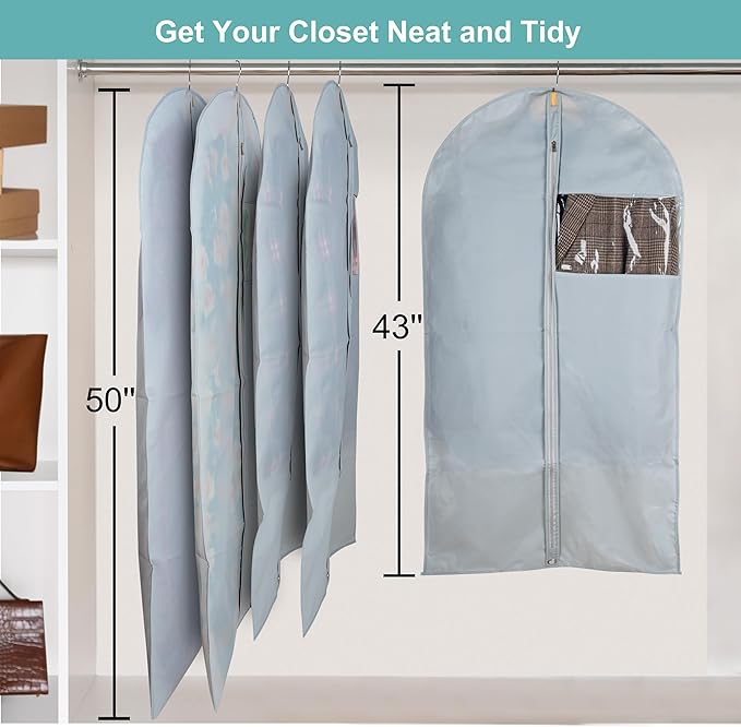 Dress Bags for Gowns Long, 65" Long Dress Bags for Hanging Clothes Clear Windows Foldable Long Garment Bag for Storage and Travel-24"x 65"/2 Pack