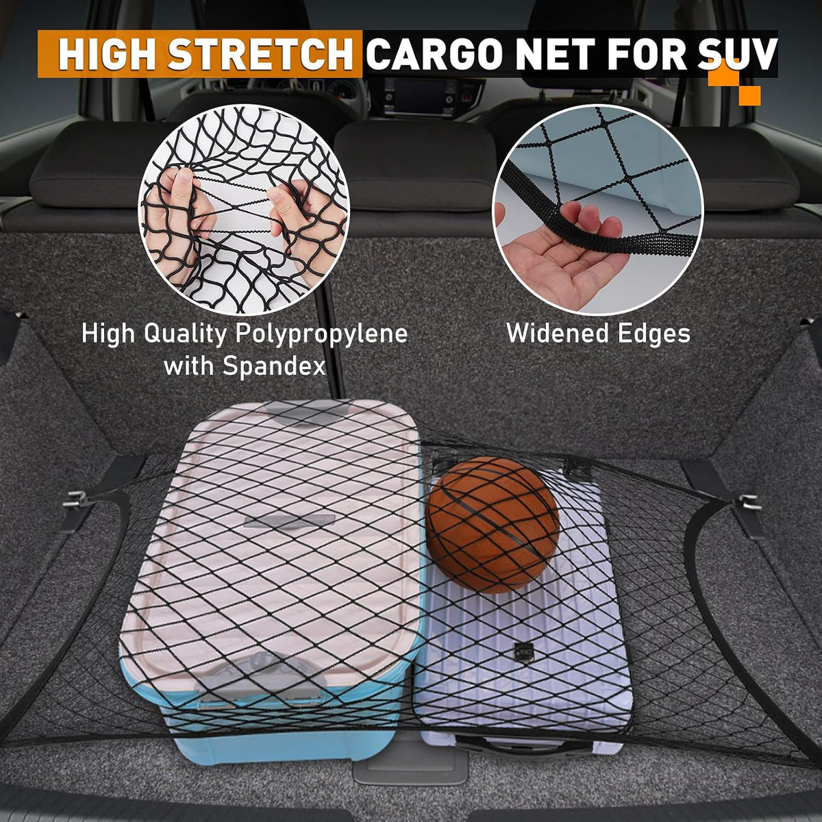 Elastic Cargo Net for SUV,Truck Net Organizer with ABS Hooks,39.3"x31.5" Stretch to 78.7"x63" Truck Bed Net for Car,Truck,Stretch Luggage Holder for Road Trip Camping Moving