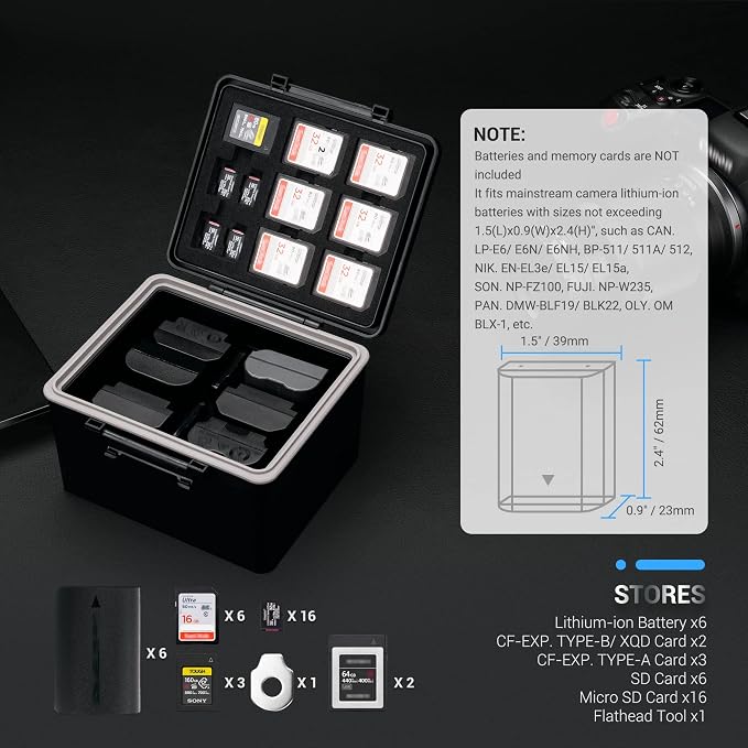 LP-E6 EN-EL15C NP-W235 FZ100 Camera Battery and Memory Card Case