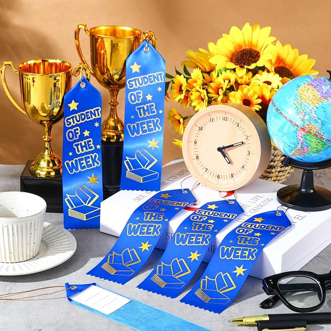 Wavwavw 100 Pcs Student of The Week Award Ribbons Bulk 8" x 2" Prizes Ribbons