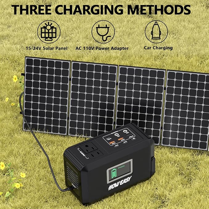 HOWEASY Portable Power Station120W(240W Peak), 24000mAh Camping Solar Generator, Portable Power Bank with 2 110V AC Outlet / 2 DC /3 USB QC3.0/LED Flashlight for Home Camping Emergency Backup
