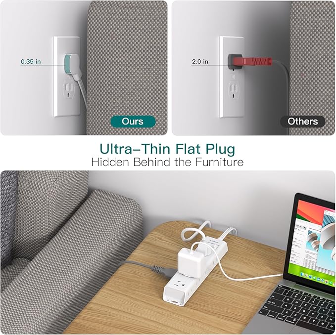 20FT Extension Cord with Multiple Outlets - Surge Protector Power Strip, Addtam 12 Widely 3 Sides Outlet Extender, 900J, Wall Mount, Flat Extension Cord for Home Office College Dorm Room Essentials
