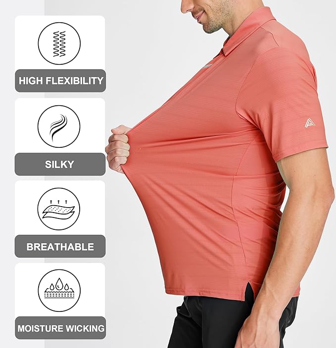 Esabel.C Jacquard Golf Shirts for Men Moisture Wicking Short Sleeve Performance Dry Fit Active Mens Polo Shirts