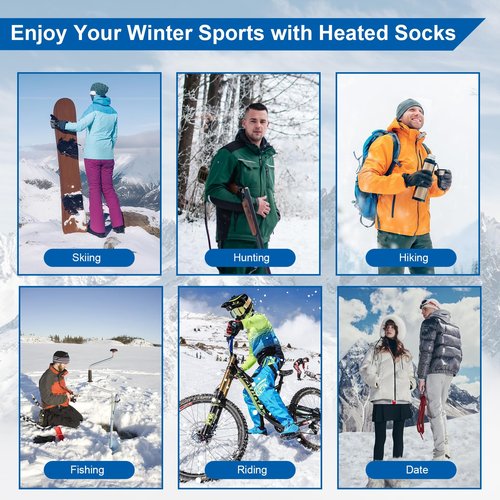 Heated Socks for Men Women, Rechargeable Electric Socks 5000mAh Battery*2 with 4 Heating Levels 3D Heating for Skiing Hunting Riding Camping Hiking Fishing Cycling Outdoor Warm Winter Socks (Grey)