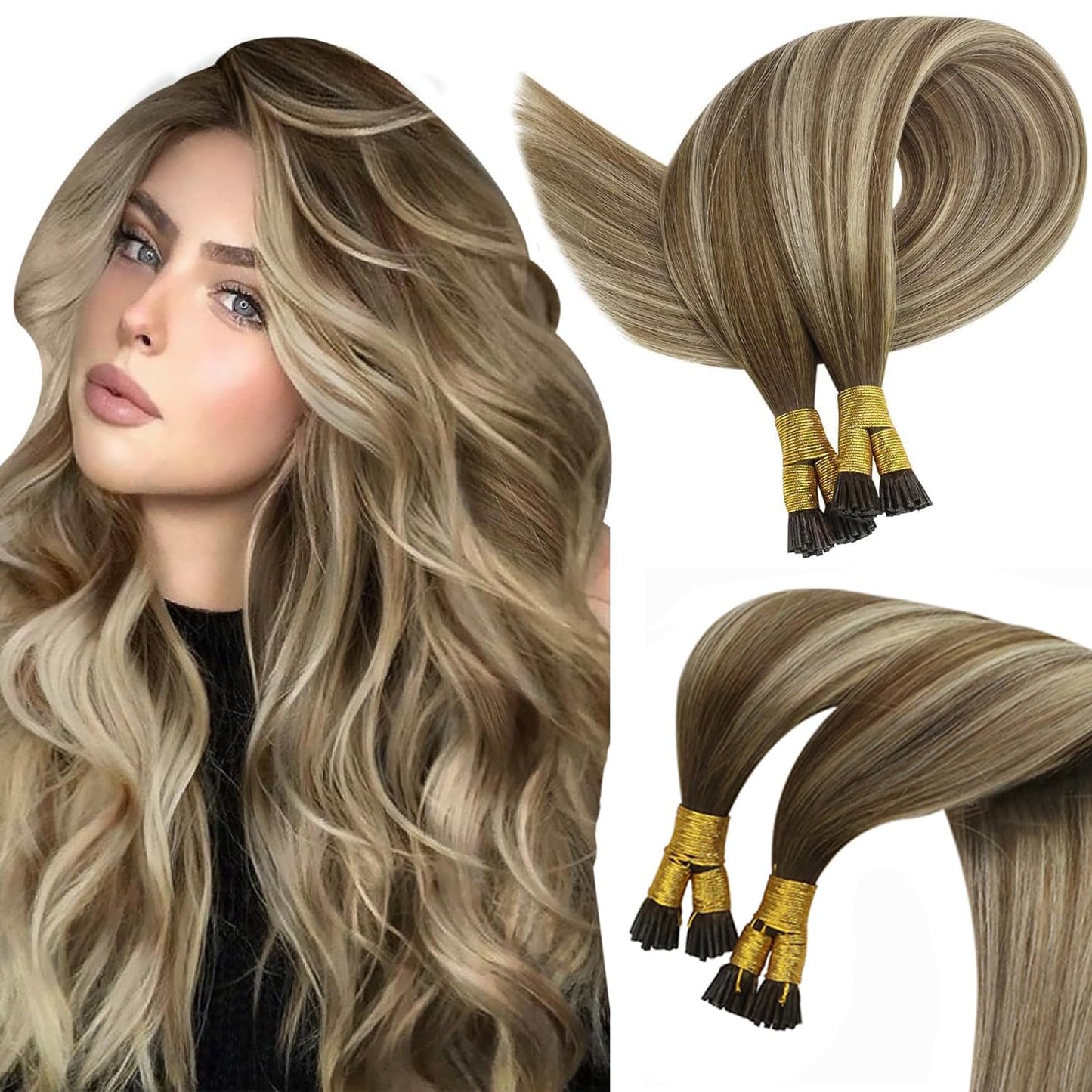 Sunny Brown Balayage Itip Hair Extensions 22In Itip Human Hair Extensions Cool Brown Balayage Light Brown Highlight Blonde Itip