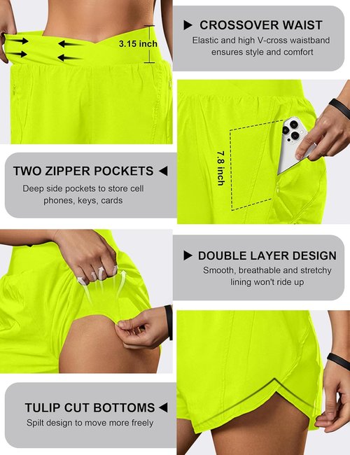 Blooming Jelly Women's High Waisted Workout Shorts - Crossover Design with Zipper Pockets