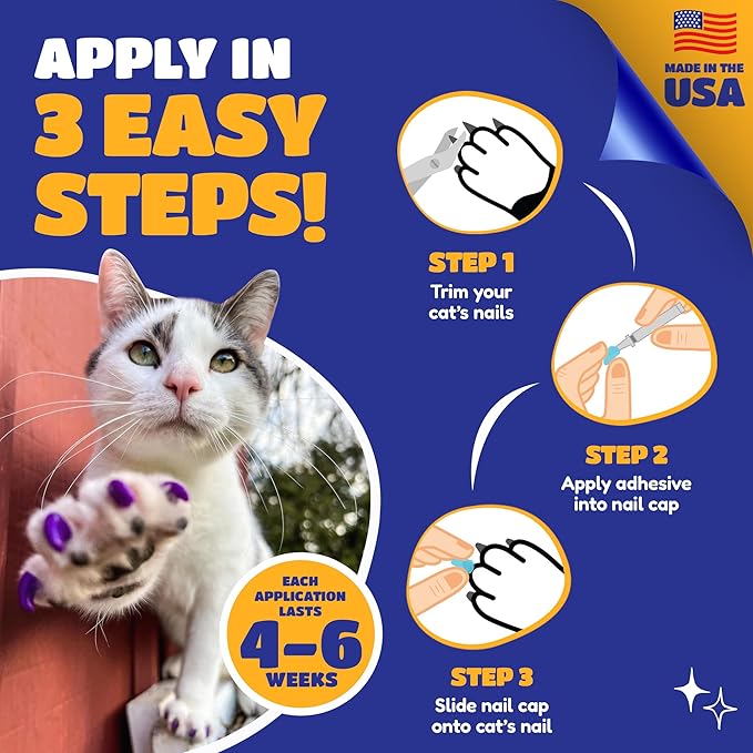 Soft Claws Cat Nail Caps for Large Cats – (Red, Blue & Gold, 40 Caps) - Made in USA - Veterinarian-Developed | Protects Furniture & Skin - Easy to Apply, Long-Lasting Anti-Scratch Soft Cat Claw Covers