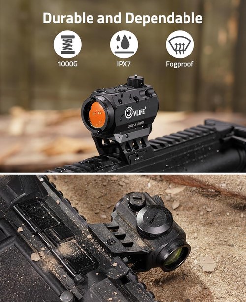 CVLIFE Red Dot Scope - Multi-Reticle 2 MOA Dot & 65 MOA Circle | Motion Awake, 50K Hours Battery Life, IPX7 Waterproof