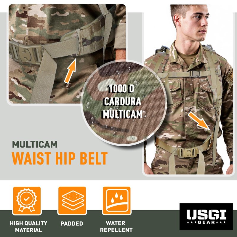 USGI GEAR MultiCam Military Medium Backpack Molle Waistbelt – Medium Pack Heavy Duty Backpack Waistbelt Compatible with Army Rucksack – MultiCam US Military Attachment Waist belt