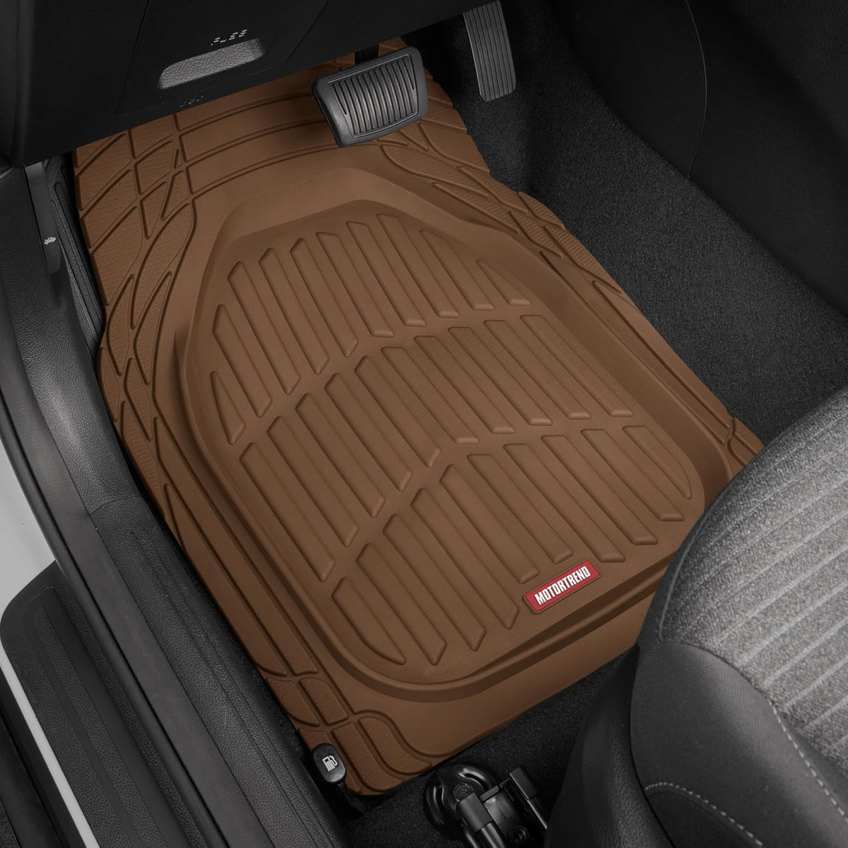 Motor Trend FlexTough Deep Dish All-Weather Floor Mats, Waterproof Trim-To Fit Mats for Cars, Trucks, SUVs - Universal Automotive Floor Liners, Car Accessories, Brown