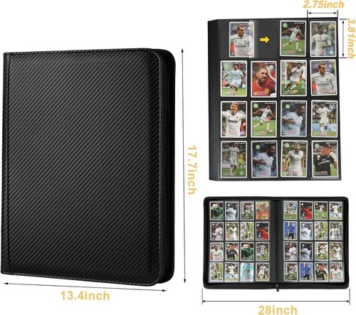 GERMUN Trading Card Binder - 16 Pocket Premium Card Holder for 1000+ Cards | Carbon Black Album