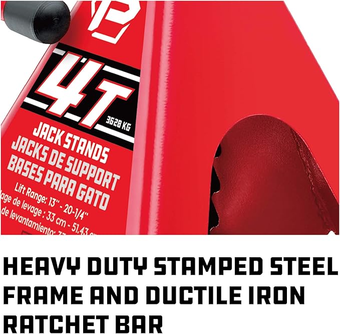 Powerbuilt 4 Ton Ratchet Jack Stands, Wide Stance Stability, Vehicle Car Lifting Range 13-Inches to 20-1/4-Inches (33cm-51cm), 1 Pair (2 Pack) - 647529