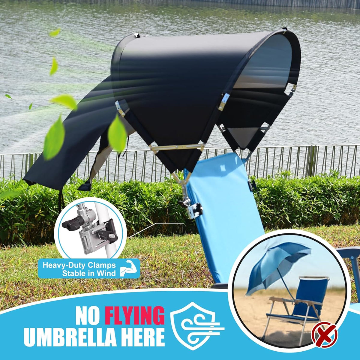 Skiennix Universal Chair Umbrella - Foldable Portable UPF 50+ Sun Shade Attachment | Adjustable Clamp Fits Most Chairs