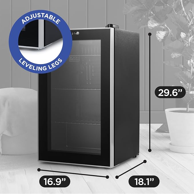 BLACK+DECKER 2.4 Cu. Ft. Beverage Cooler, BDB26HB | Beverage Fridge with Double Pane Glass Door, Drink Fridge with 76-Can Capacity for Home Bar, Home Office and More