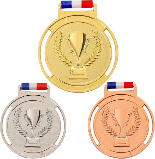 3 Pcs Olympic Medals by Trophy Style - Gold, Silver, Bronze | 2.55 Inch Metal Medals with Smooth Ribbon for Sports Competitions & Award Ceremonies