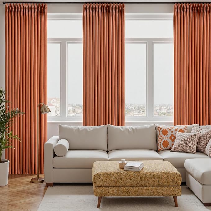 Memory Trained Pinch Pleated Curtains 108 Inches Long, Viral Linen Pinch Pleat