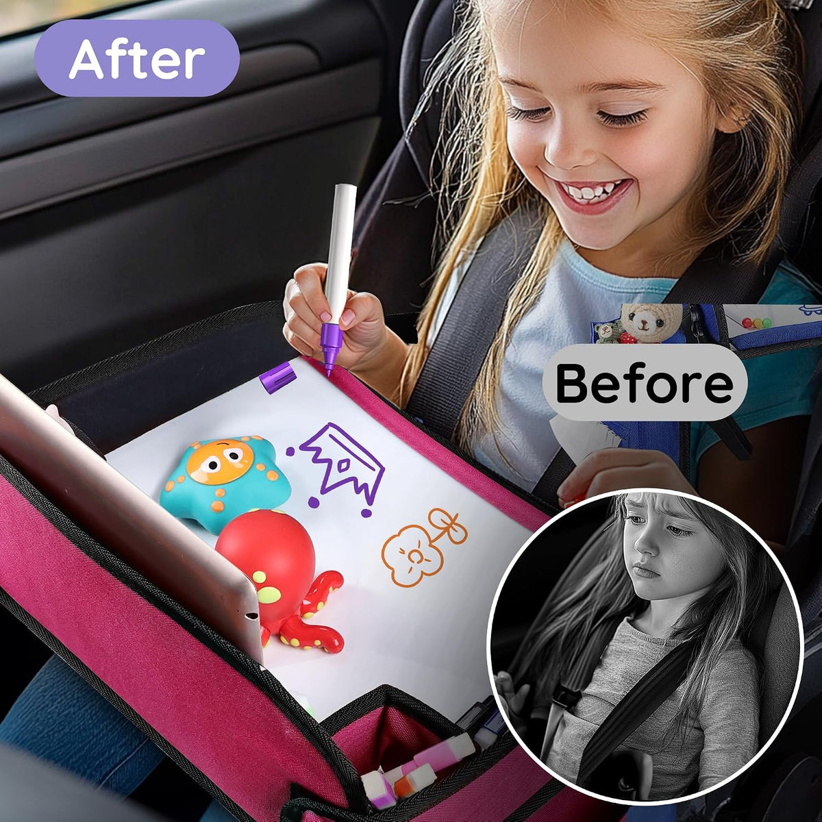 Kids Lap Desk Tray for Road Trip Activities, Portable, Pink 1PCS