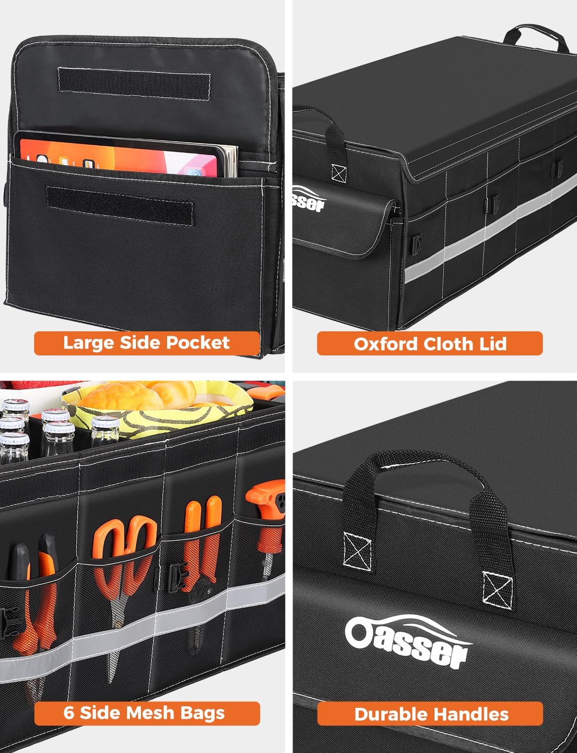 Oasser Car Trunk Organizer for SUV 75L Collapsible 4 Compartment Storage, Foldable Organizer Car Accessories for Women/Men