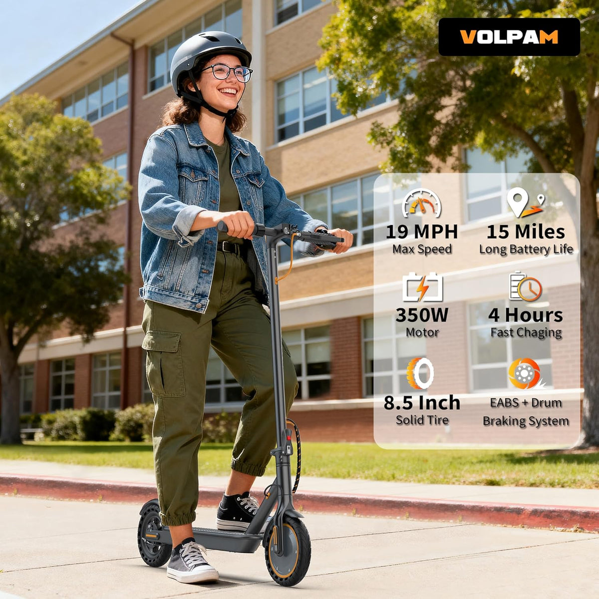 VOLPAM Electric Scooter - Powerful 350W/500W Motor, 8.5"/10" Solid Tires, Up to 22 MPH, 32 Miles Max Range