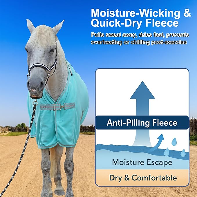 Horse Fleece Cooler, Blanket Liner - 300g Anti-Pilling Fleece, Moisture-Wicking, Cooling & Drying for Post-Workout, Bath & Travel, Prevent Overheating & Chilling Mintgreen 81