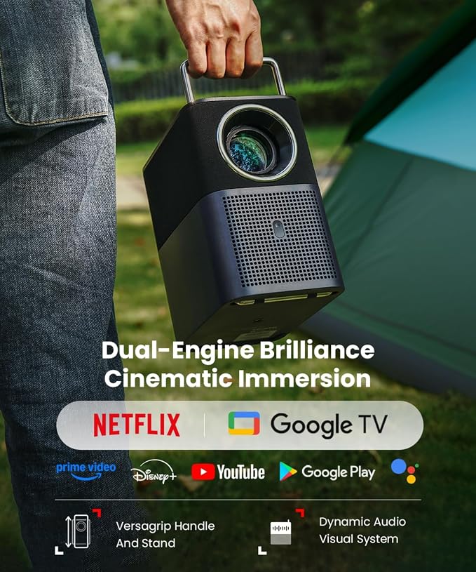 TCL A1s Smart Projector 4K Support, Compatible with Google TV & Netflix, WIFI and Bluetooth, Auto Focus Keystone, Native 1080p, 16W Dolby Audio, Movie Projector for Home Theater with Portable Case