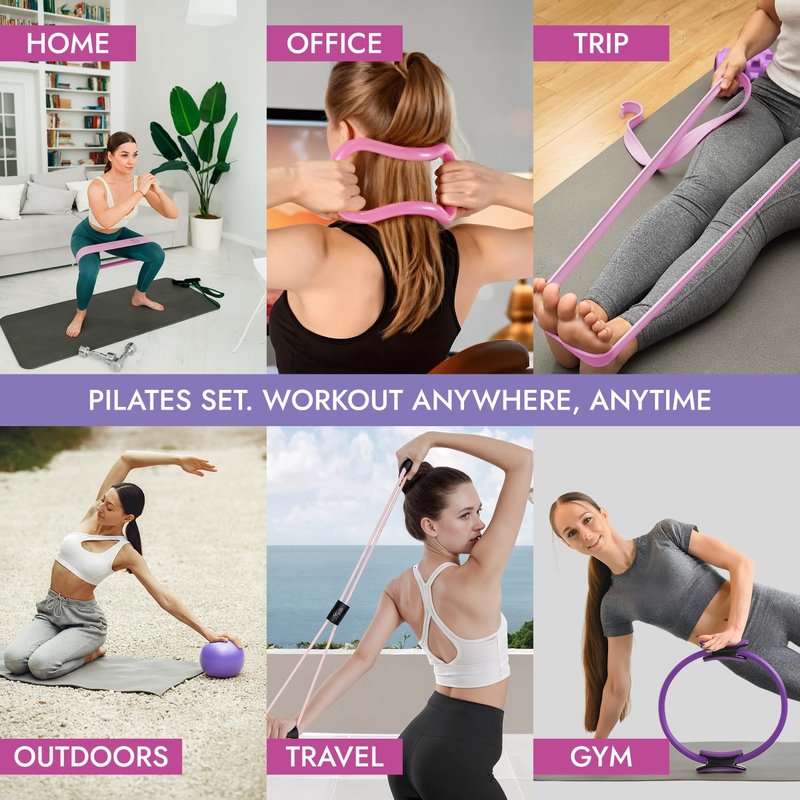 TTolbi Pilates Equipment - Pilates Ring and Ball Set, 10-in-1 Home Pilates Workout Kit for Women with Essential Accessories for At Home Workouts to Tone, Strengthen, Balance & Improve Flexibility