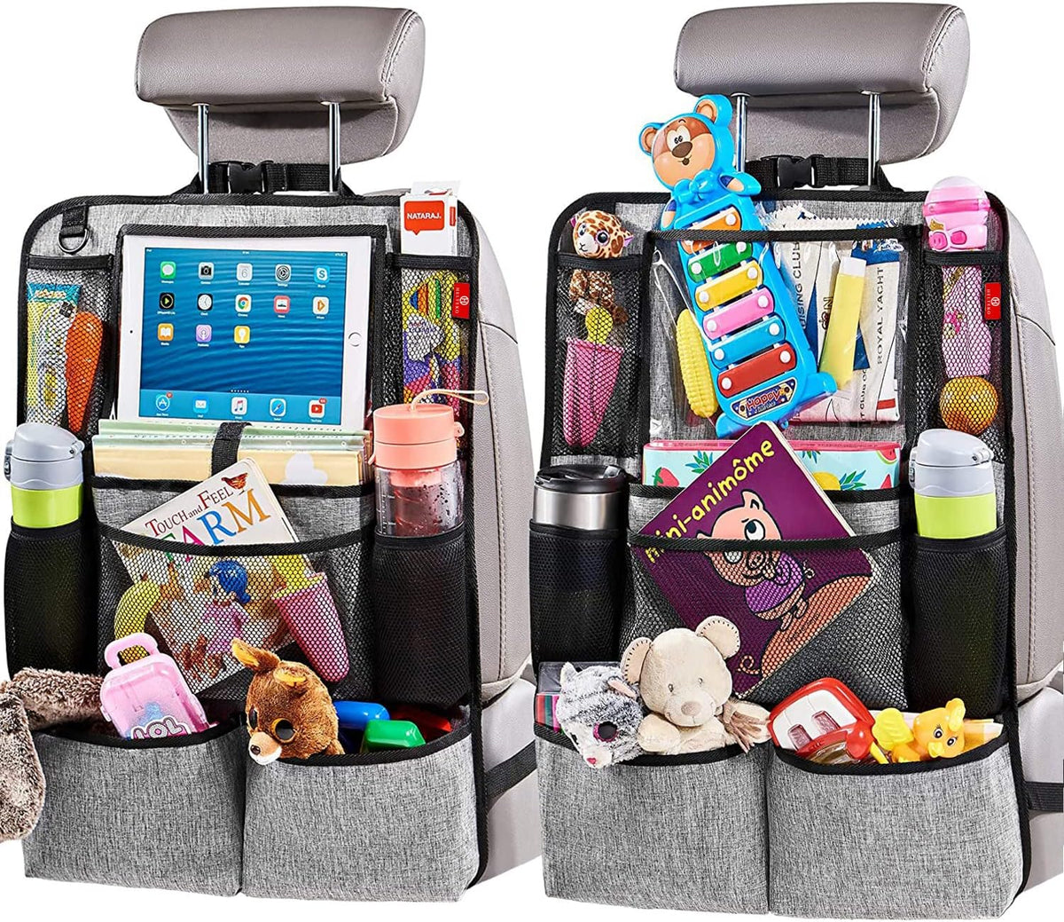 Helteko Backseat Car Organizer, Kick Mats Back Seat Protector with Touch Screen Tablet Holder, Back Seat Organizer for Kids with 9 Storage Pockets, Travel Accessories (2 Pack, Deep Pink)