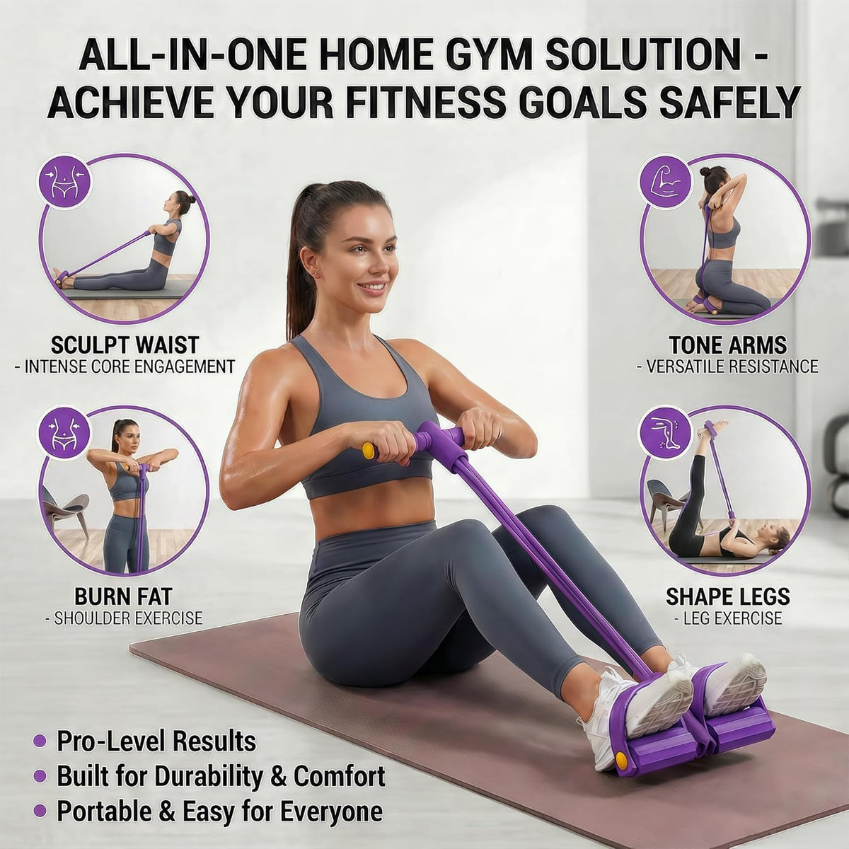 Skiennix Pedal Resistance Band - 6-Tube Foot Pedal & Ankle Puller for Full Body Workout | Home Gym Equipment