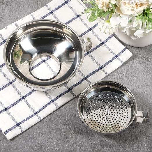 6-Piece Stainless Steel Canning Funnel Set with Strainers, Wide Mouth Mason Jar Funnels Family Pack, Metal Funnels for Filling Bottles, Canning Supplies for Preserving