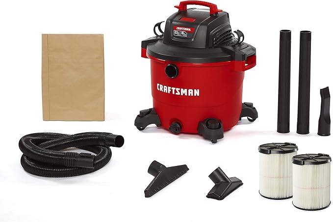 CRAFTSMAN CMXEVBE17595 16 Gallon 6.5 Peak HP Wet Dry Vac, Heavy-Duty Shop Vacuum Wet and Dry with 2 Filters, Dust Bag, Hose and Attachments for Home Projects & Renovations