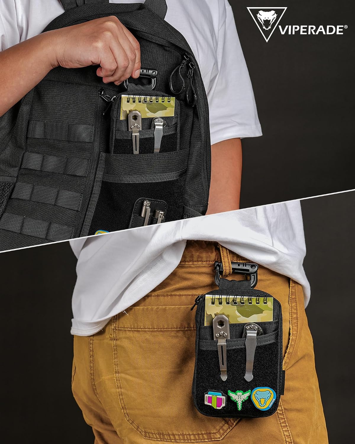 VIPERADE VE26 EDC Pouch Organizer with 11 Compartments, Small Tool Pouch with DIY Patches Area, EDC Pocket Organizer for Mutitools