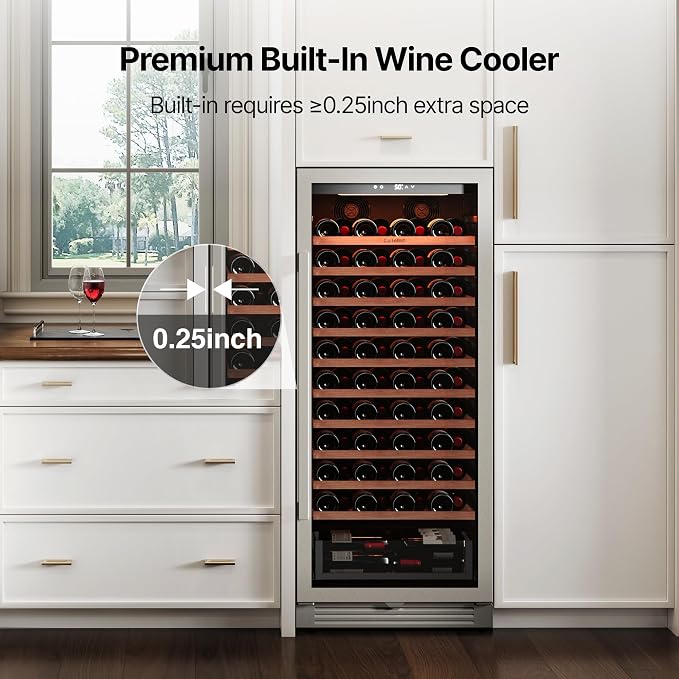 Ca'Lefort 24 Inch Wine Fridge, 90 Bottle Built-In Wine Cooler | 55-Inch Tall Wine Cellar, Quiet Inverter Compressor, Precise 40-65°F Temperature Control, Glide-Out Shelves & Storage Drawer