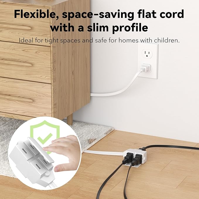 BN-LINK 2 Pack 12ft Indoor Extension Cord, 3 Outlet, 16/2 SPT-2, White, 2-Prong Polarized Plug, Household Power Cord for Home, Office & Holiday Decorations