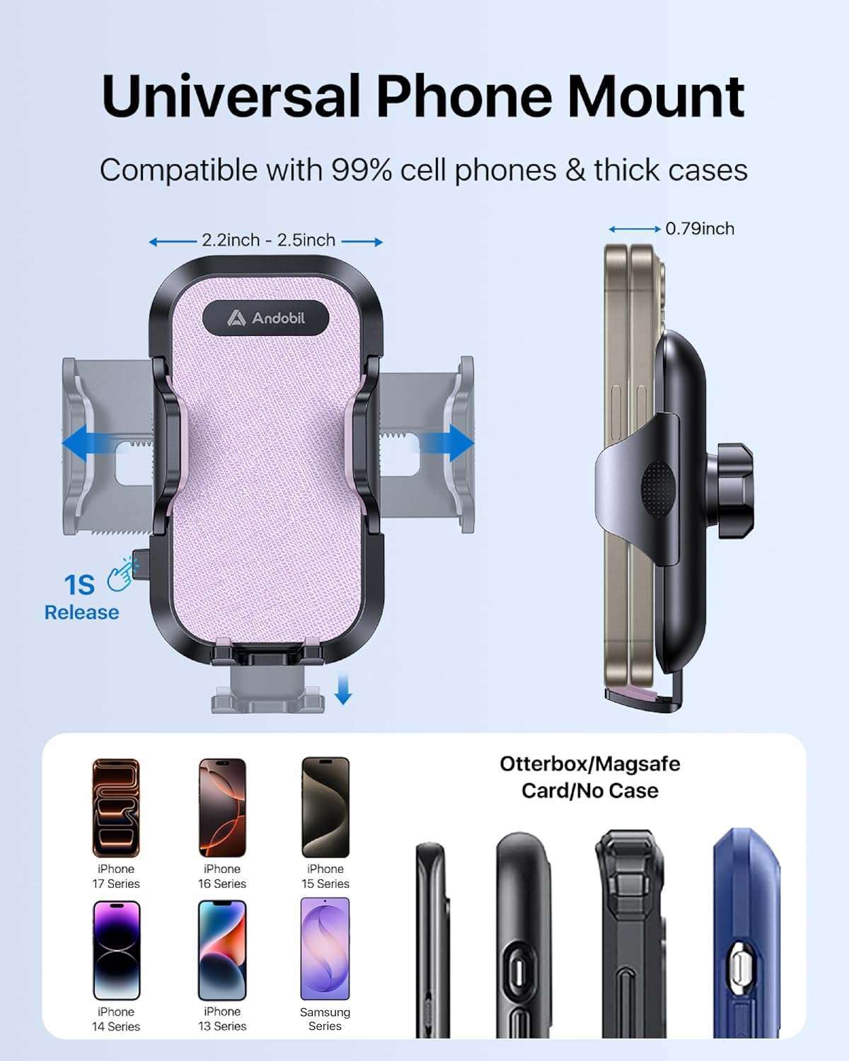 andobil 2026 Upgraded Car Phone Holder Mount, Military-Grade Phone Holders for Your Car Vent Stable Metal Clip Universal 360° Cell Phone Car Mount for iPhone 18 Pro Max 17/16/15/14/13/ Samsung, Purple