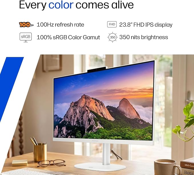 HP 24“ OmniStudio All-in-One Desktop Computer, 16GB DDR5 RAM, 640GB Storage | Full HD Ultra-thin Screen, Intel Quad-Cores, 512GB Exernal and 128GB UFS Storage, WiFi6, Keyboard & Mouse, Windows 11